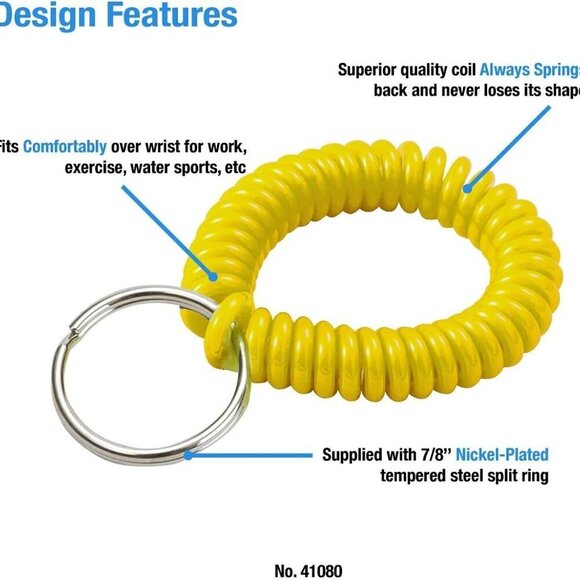 2” Plastic Wrist Coil Key Chain Bracelet Pack of 10 Yellow Waterproof Stretch to - Picture 2 of 4